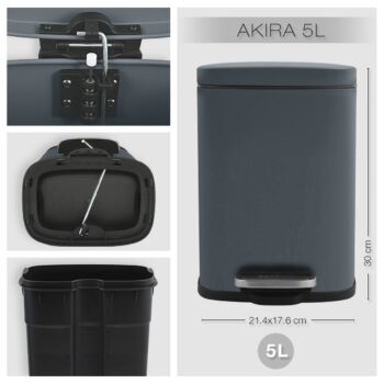 Spirella Pedálový odpadkový kôš Akira 5 l, matná sivá