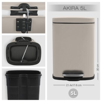 Spirella Pedálový odpadkový kôš Akira 5 l, matná sivohnedá