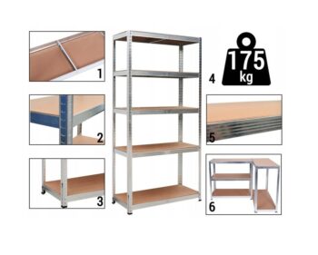 Stabilný kovový úložný regál s 5 policami 180x90x30