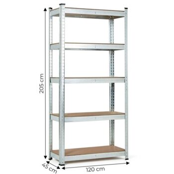 Stabilný kovový úložný regál s 5 policami 205x120x45 cm