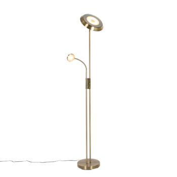 Stojaca lampa bronzová vrátane LED a stmievača s lampou na čítanie - Fez