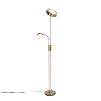 Stojaca lampa bronzová vrátane LED a stmievača s lampou na čítanie - Kelso