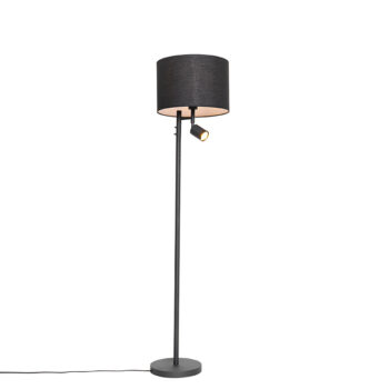 Stojaca lampa čierna s bielym vnútrom a lampou na čítanie - Jelena