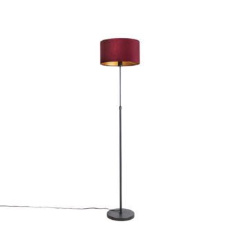 Stojaca lampa čierna s červeným zamatovým tienidlom so zlatom 35 cm - Parte