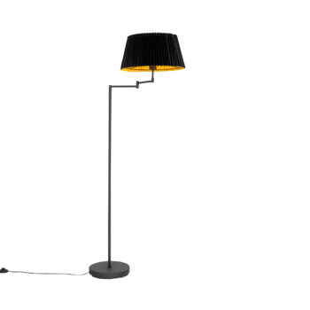 Stojaca lampa čierna s čiernym skladaným tienidlom a nastaviteľným ramenom - Ladas Deluxe