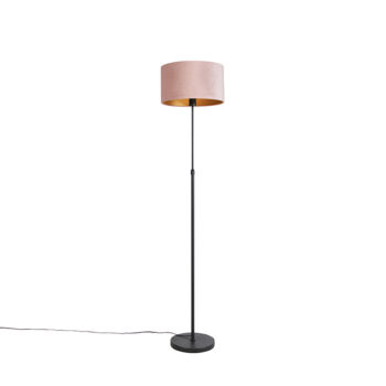 Stojaca lampa čierna s ružovým zamatovým tienidlom so zlatom 35 cm - Parte