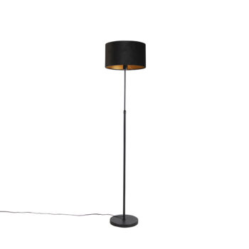 Stojaca lampa čierna s tienidlom z čierneho zamatu so zlatom 35 cm - Parte