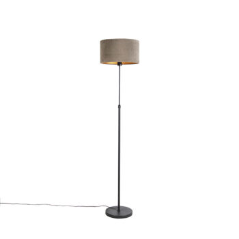 Stojaca lampa čierna s tienidlom z taupe zamatu so zlatom 35 cm - Parte