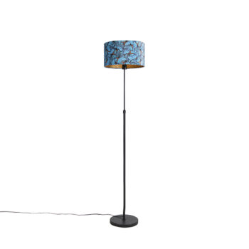 Stojaca lampa čierna s tienidlom z zamatu s motívom motýľov 35 cm - Parte