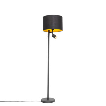 Stojaca lampa čierna so zlatým vnútrom a svetlom na čítanie - Jelena
