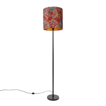 Stojaca lampa čierna tienidlo páv dizajn červený 40 cm - Simplo
