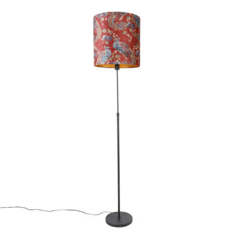 Stojaca lampa čierna tienidlo s motívom páva červené 40 cm - Parte
