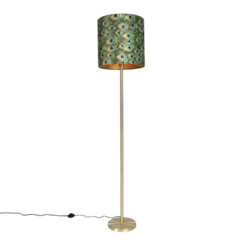 Stojaca lampa mosadz s tienidlom páv 40 cm - Simplo