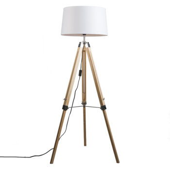 Stojaca lampa prírodná s bielym ľanovým tienidlom 45 cm - Tripod
