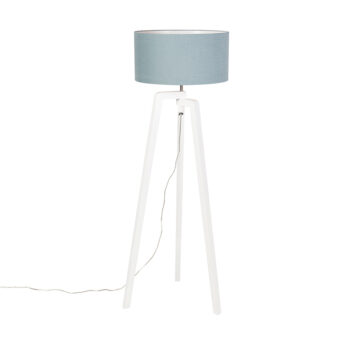 Stojaca lampa trojnožka biela drevená s minerálnym tienidlom 50 cm - Puros
