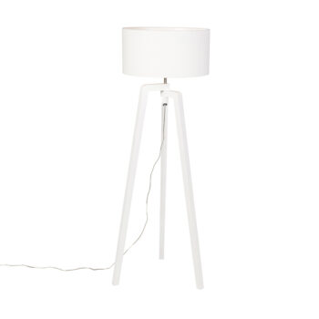 Stojaca lampa trojnožka biela drevo s bielym tienidlom 50 cm - Puros
