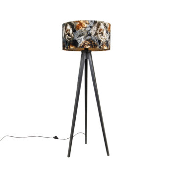 Stojaca lampa trojnožka čierna s kvetinovým tienidlom 50 cm - Tripod Classic