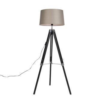 Stojaca lampa trojnožka čierna s tienidlom 45 cm ľanové taupe