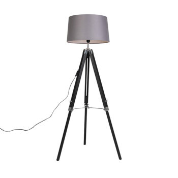 Stojaca lampa trojnožka čierna s tienidlom 45 cm ľanové tmavosivé