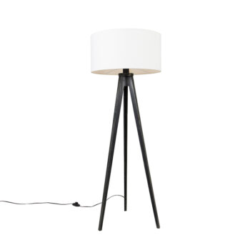 Stojaca lampa trojnožka čierna s tienidlom bielym 50 cm - Tripod Classic