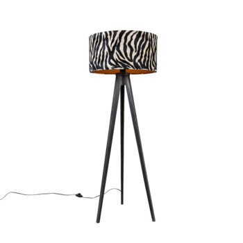 Stojaca lampa trojnožka čierna s tienidlom so vzorom zebry 50 cm - Tripod Classic