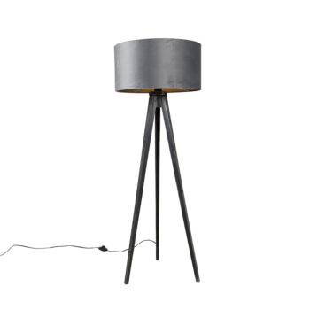 Stojaca lampa trojnožka čierna so sivým tienidlom 50 cm - Tripod Classic