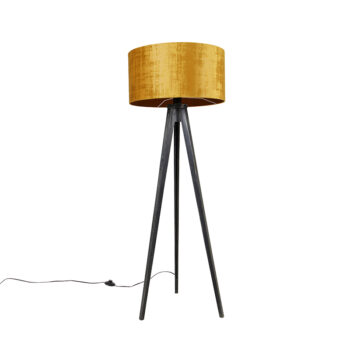 Stojaca lampa trojnožka čierna so zlatým tienidlom 50 cm - Tripod Classic