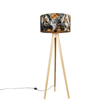 Stojaca lampa trojnožka prírodná s kvetinovým tienidlom 50 cm - Tripod Classic