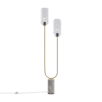 Stojaca lampa v štýle Art Deco mosadz s čírym sklom 2-svetlo - Rid