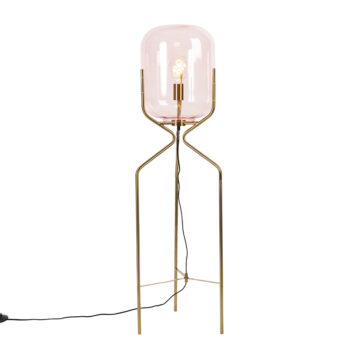 Stojaca lampa v štýle Art Deco mosadz s ružovým sklom - Bliss