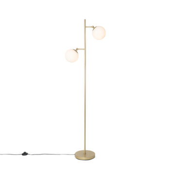 Stojaca lampa v štýle Art Deco zlatá s opálovým sklom 2-svetlo - Pallon
