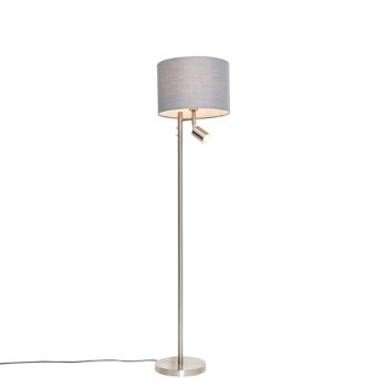 Stojaca lampa z ocele s sivým tienidlom a lampou na čítanie - Jelena
