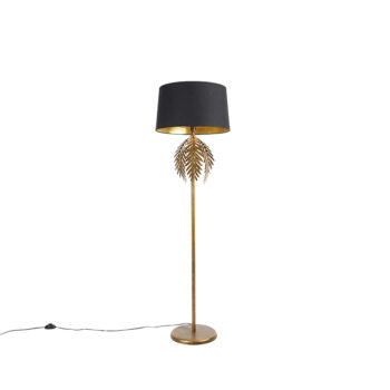 Stojaca lampa zlatá 145 cm s čiernym bavlneným tienidlom 50 cm - Botanica