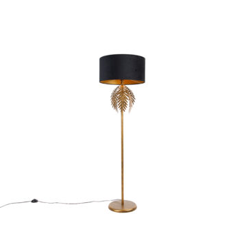 Stojaca lampa zlatá 145 cm s čiernym zamatovým tienidlom 50 cm - Botanica