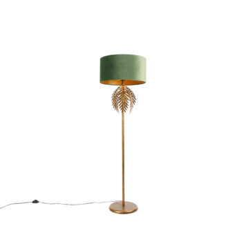 Stojaca lampa zlatá 145 cm s zamatovým tienidlom zelená 50 cm - Botanica