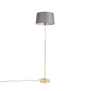 Stojaca lampa zlatá/mosadzná s sivým ľanovým tienidlom 45 cm - Parte