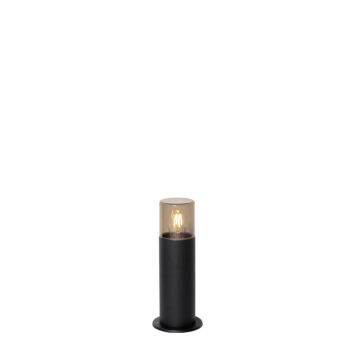 Stojaca vonkajšia lampa čierna s dymovým tienidlom 30 cm IP44 - Odense