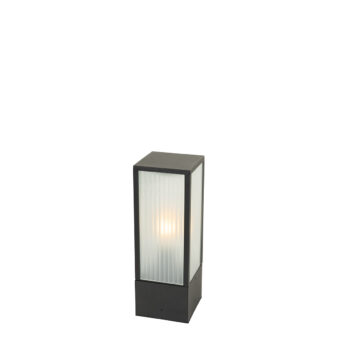 Stojaca vonkajšia lampa čierna s rebrovaným sklom 40 cm IP44 - Charlois