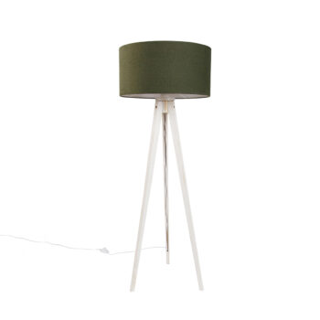 Stojacia lampa Tripod biela s látkovým tienidlom tmavozelená 50cm - Tripod Classic