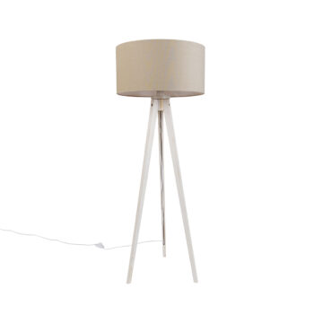 Stojacia lampa Tripod biela so svetlohnedým látkovým tienidlom 50 cm - Tripod Classic