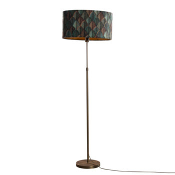 Stojacia lampa bronzová s oválnym zamatovým tienidlom s dizajnom listov 50 cm - Parte