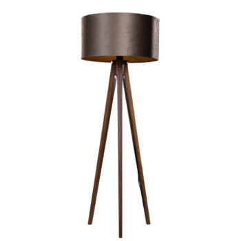 Stojacia lampa na troch nohách z orechového dreva s hnedým zamatovým tienidlom 50 cm - Tripod Classic