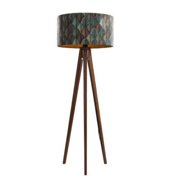 Stojacia lampa z orechového dreva s velúrovým tienidlom s dizajnom listov 50 cm - Tripod Classic