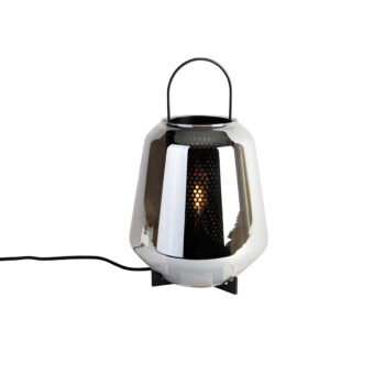 Stolná lampa Art Deco čierna s dymovým sklom 23 cm - Kevin