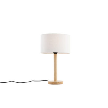 Stolná lampa Drevo s oválnym ľanovým tienidlom biela 25cm - Mels