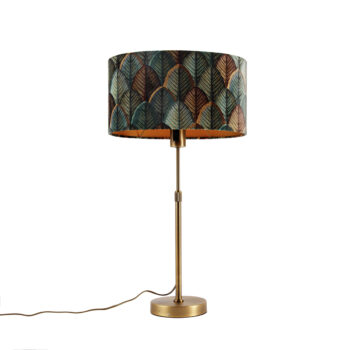 Stolná lampa bronzová s oválnym zamatovým tienidlom s dizajnom listov 35 cm - Parte