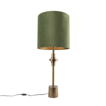 Stolná lampa bronzová s tienidlom zo zamatu zelená 40 cm - Diverso
