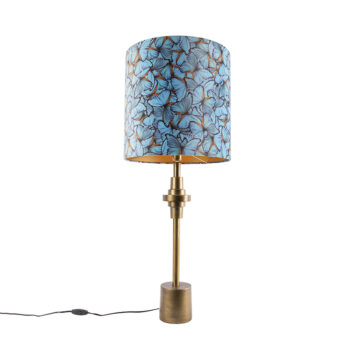 Stolná lampa bronzová so zamatovým tienidlom s motívom motýľa 40 cm - Diverso
