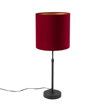 Stolná lampa čierna s červeným zamatovým tienidlom so zlatom 25 cm - Parte