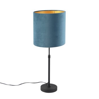 Stolná lampa čierna s modrým zamatovým tienidlom so zlatom 25 cm - Parte